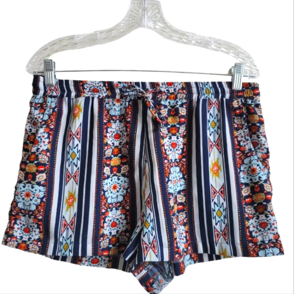 BONGO Lightweight Aztec Floral Drawstring Shorts Size Medium
